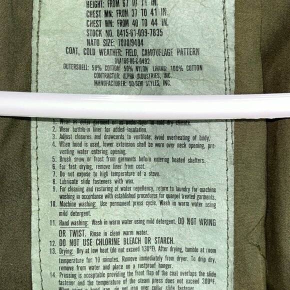 US Army M65 Coat 1986 Cold Weather Woodland BDU Military Surplus Vtg Mens M-Reg - Picture 2 of 10